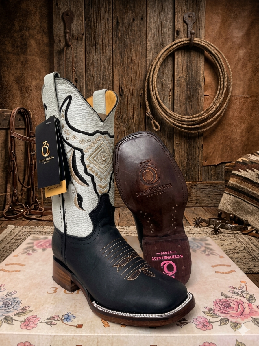Bota texana 4012-CR Negro/Blanco