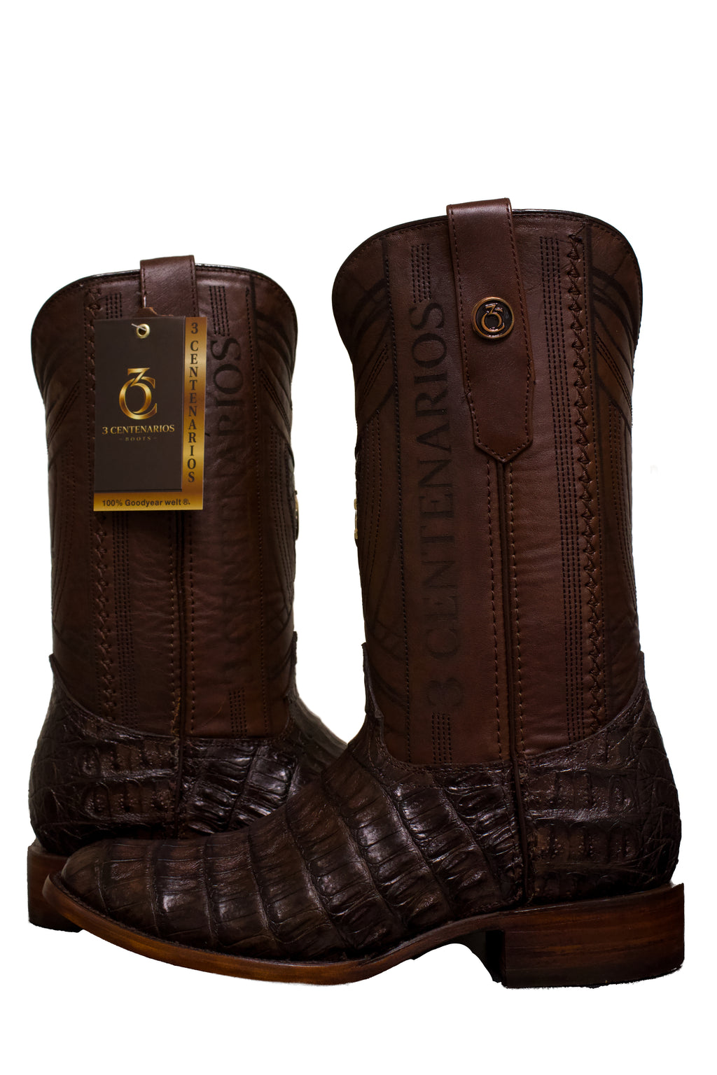 Bota cocodrilo cafe en horma oval americana 8490