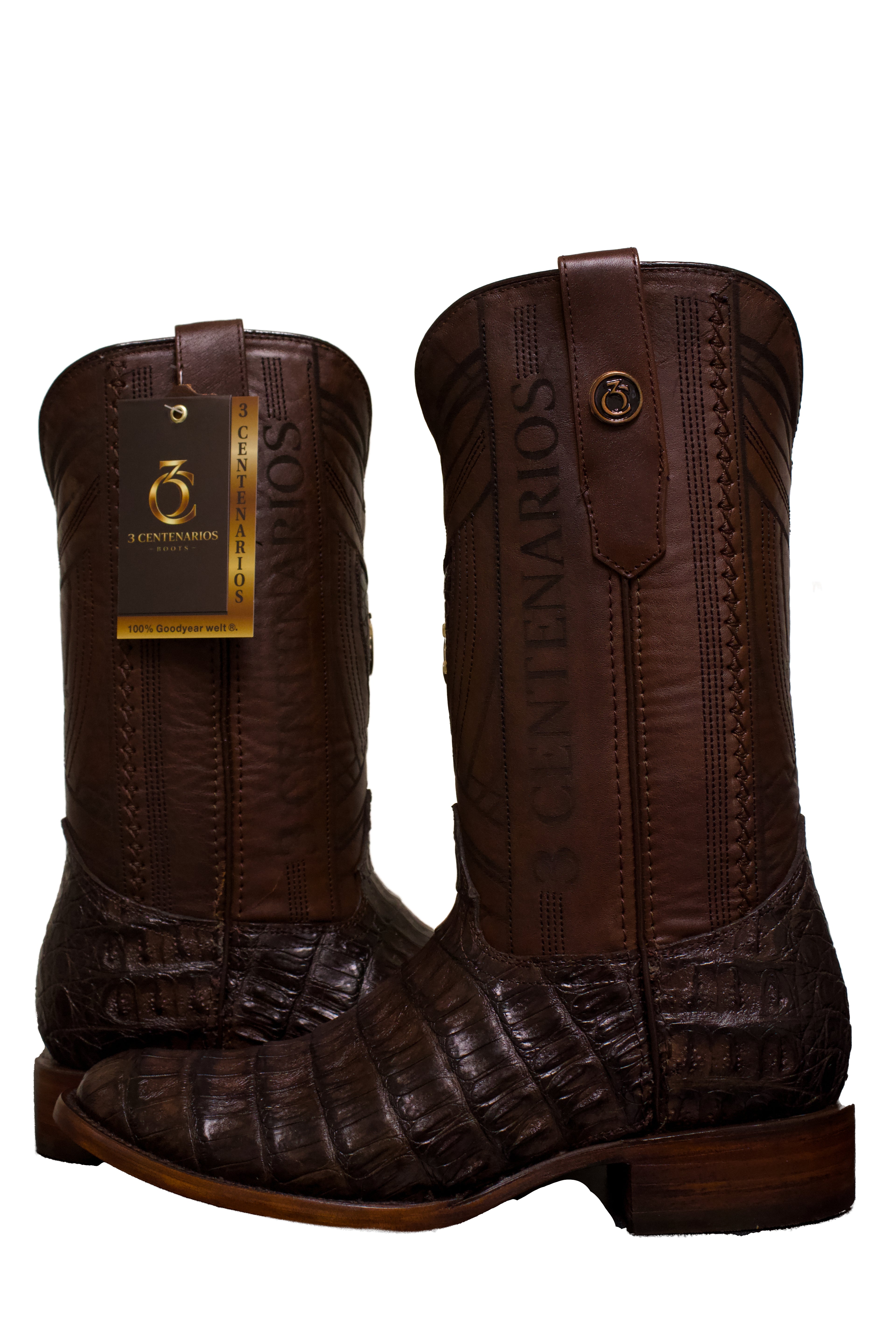 Bota cocodrilo cafe en horma oval americana 8490