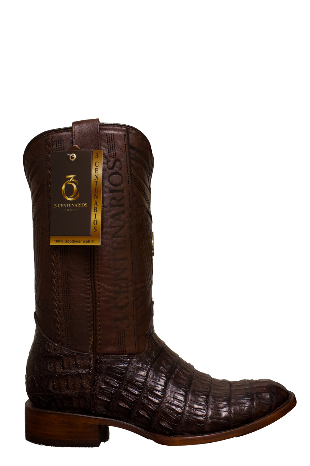 Bota cocodrilo cafe en horma oval americana 8490