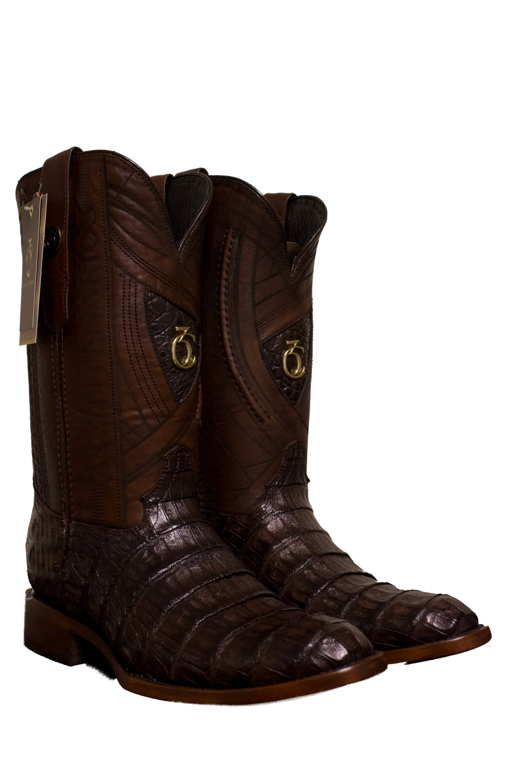 Bota cocodrilo cafe en horma oval americana 8490